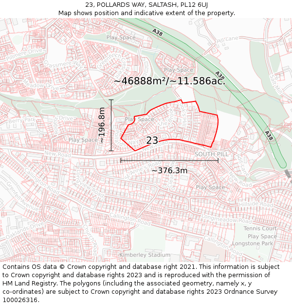 23, POLLARDS WAY, SALTASH, PL12 6UJ: Plot and title map