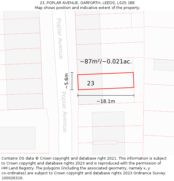 23, POPLAR AVENUE, GARFORTH, LEEDS, LS25 1BE: Plot and title map
