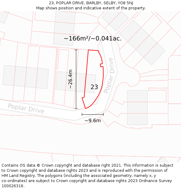 23, POPLAR DRIVE, BARLBY, SELBY, YO8 5NJ: Plot and title map