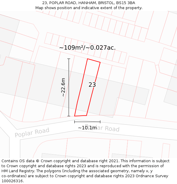 23, POPLAR ROAD, HANHAM, BRISTOL, BS15 3BA: Plot and title map
