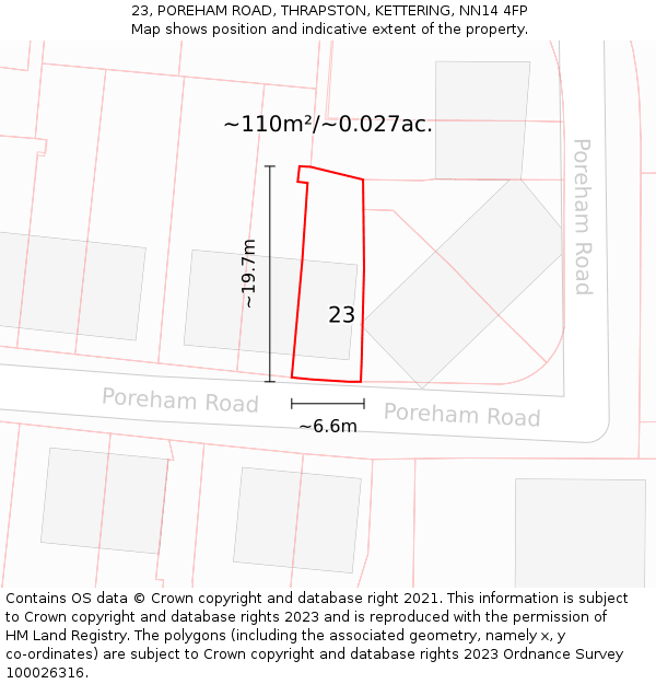 23, POREHAM ROAD, THRAPSTON, KETTERING, NN14 4FP: Plot and title map
