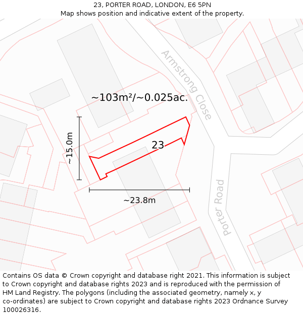 23, PORTER ROAD, LONDON, E6 5PN: Plot and title map