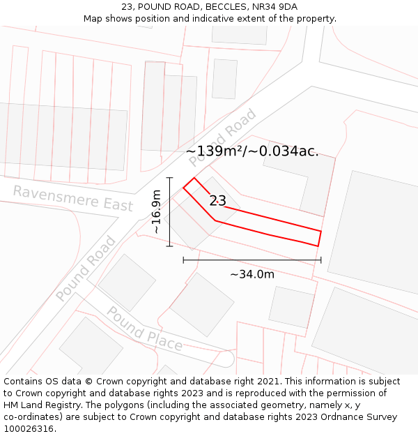 23, POUND ROAD, BECCLES, NR34 9DA: Plot and title map