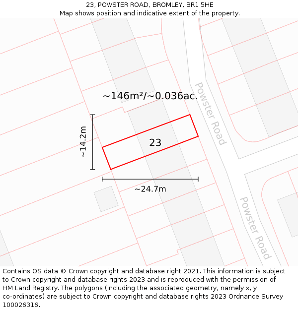 23, POWSTER ROAD, BROMLEY, BR1 5HE: Plot and title map