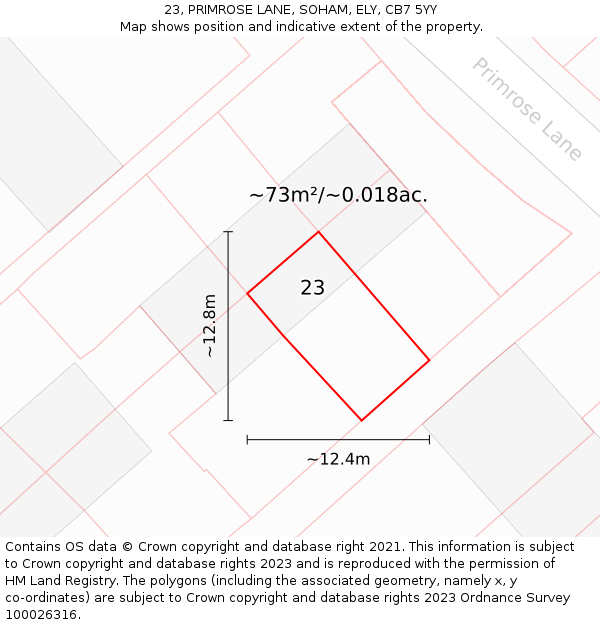 23, PRIMROSE LANE, SOHAM, ELY, CB7 5YY: Plot and title map