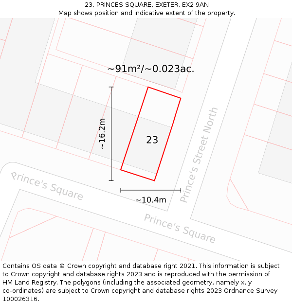 23, PRINCES SQUARE, EXETER, EX2 9AN: Plot and title map