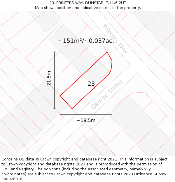 23, PRINTERS WAY, DUNSTABLE, LU6 2UT: Plot and title map