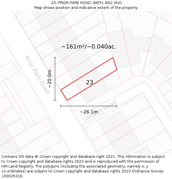 23, PRIOR PARK ROAD, BATH, BA2 4NG: Plot and title map