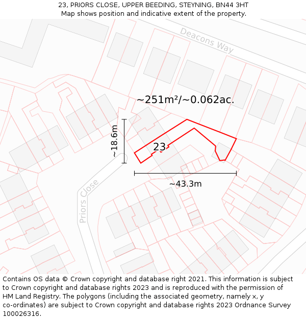 23, PRIORS CLOSE, UPPER BEEDING, STEYNING, BN44 3HT: Plot and title map