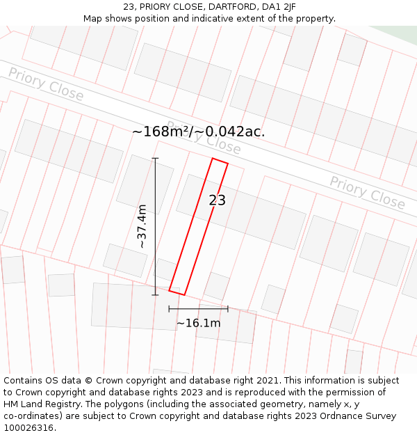 23, PRIORY CLOSE, DARTFORD, DA1 2JF: Plot and title map