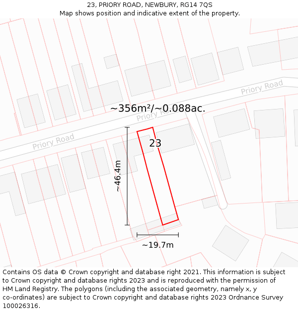 23, PRIORY ROAD, NEWBURY, RG14 7QS: Plot and title map