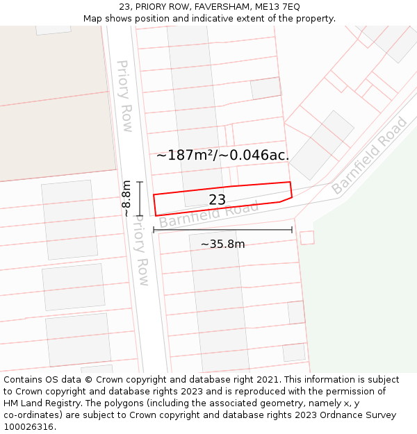 23, PRIORY ROW, FAVERSHAM, ME13 7EQ: Plot and title map