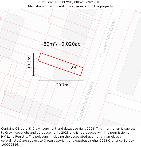 23, PROBERT CLOSE, CREWE, CW2 7UL: Plot and title map