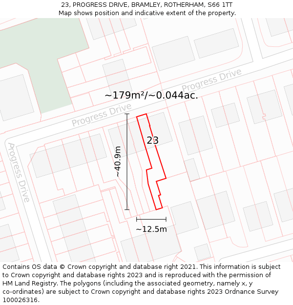 23, PROGRESS DRIVE, BRAMLEY, ROTHERHAM, S66 1TT: Plot and title map