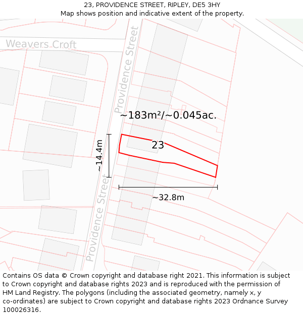 23, PROVIDENCE STREET, RIPLEY, DE5 3HY: Plot and title map