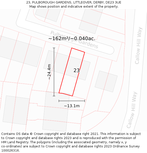 23, PULBOROUGH GARDENS, LITTLEOVER, DERBY, DE23 3UE: Plot and title map