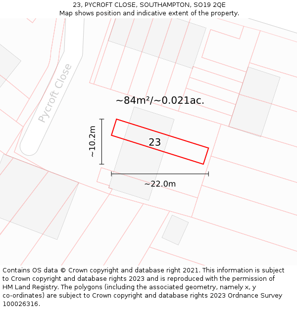 23, PYCROFT CLOSE, SOUTHAMPTON, SO19 2QE: Plot and title map