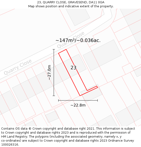 23, QUARRY CLOSE, GRAVESEND, DA11 0GA: Plot and title map