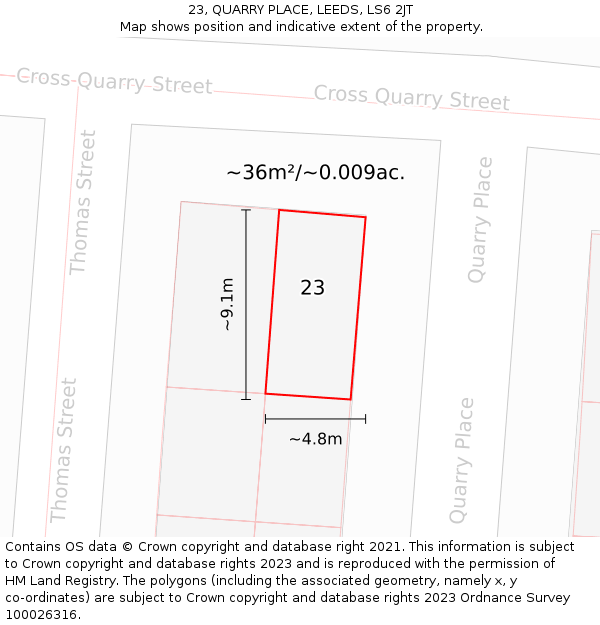 23, QUARRY PLACE, LEEDS, LS6 2JT: Plot and title map