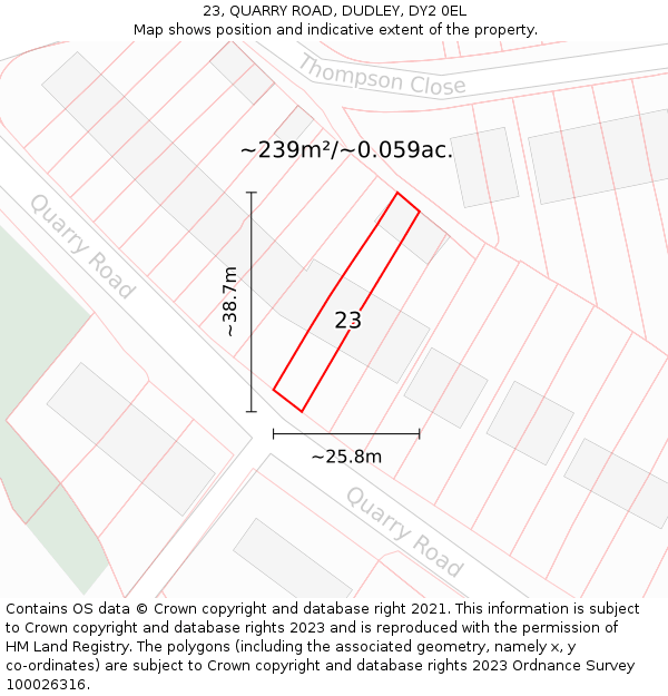 23, QUARRY ROAD, DUDLEY, DY2 0EL: Plot and title map