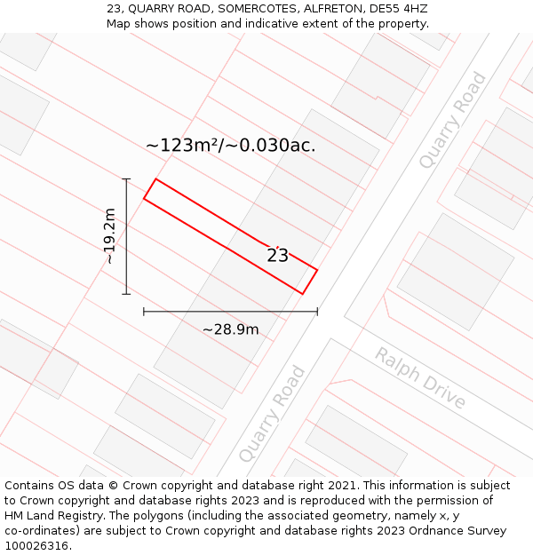 23, QUARRY ROAD, SOMERCOTES, ALFRETON, DE55 4HZ: Plot and title map