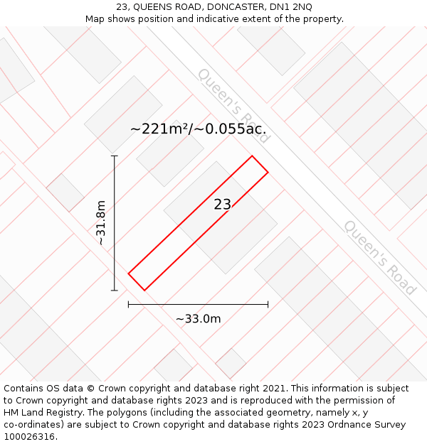 23, QUEENS ROAD, DONCASTER, DN1 2NQ: Plot and title map