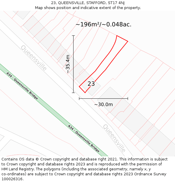 23, QUEENSVILLE, STAFFORD, ST17 4NJ: Plot and title map
