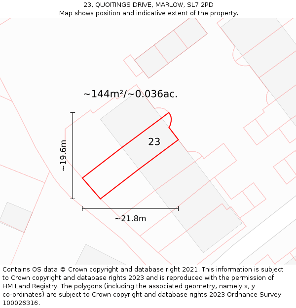 23, QUOITINGS DRIVE, MARLOW, SL7 2PD: Plot and title map