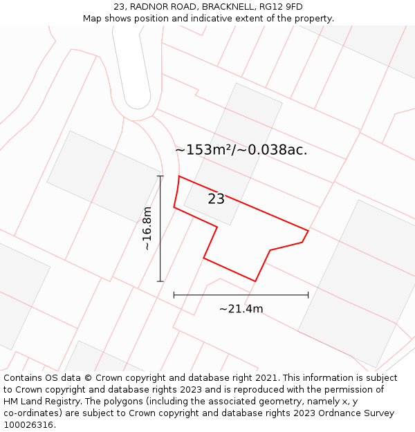 23, RADNOR ROAD, BRACKNELL, RG12 9FD: Plot and title map