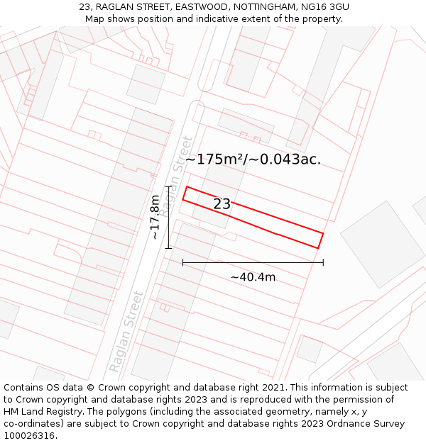 23, RAGLAN STREET, EASTWOOD, NOTTINGHAM, NG16 3GU: Plot and title map