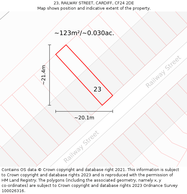 23, RAILWAY STREET, CARDIFF, CF24 2DE: Plot and title map