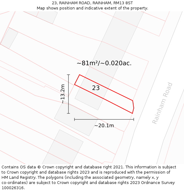 23, RAINHAM ROAD, RAINHAM, RM13 8ST: Plot and title map