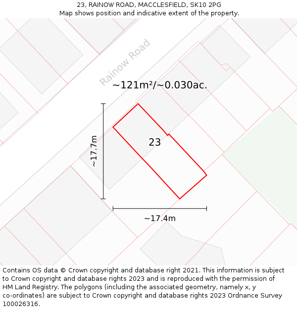 23, RAINOW ROAD, MACCLESFIELD, SK10 2PG: Plot and title map