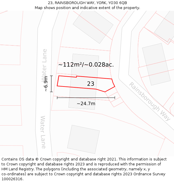23, RAINSBOROUGH WAY, YORK, YO30 6QB: Plot and title map