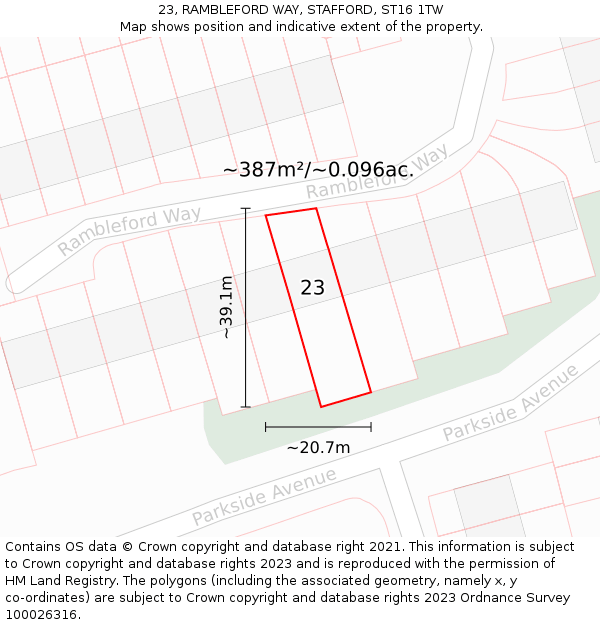 23, RAMBLEFORD WAY, STAFFORD, ST16 1TW: Plot and title map