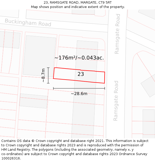 23, RAMSGATE ROAD, MARGATE, CT9 5RT: Plot and title map