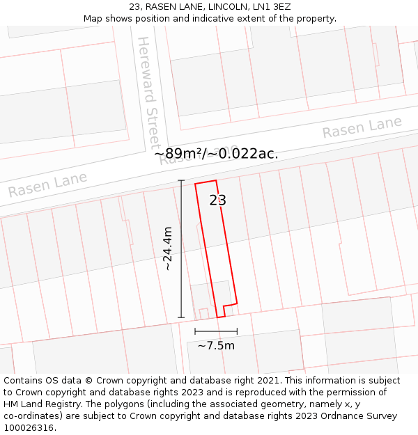 23, RASEN LANE, LINCOLN, LN1 3EZ: Plot and title map
