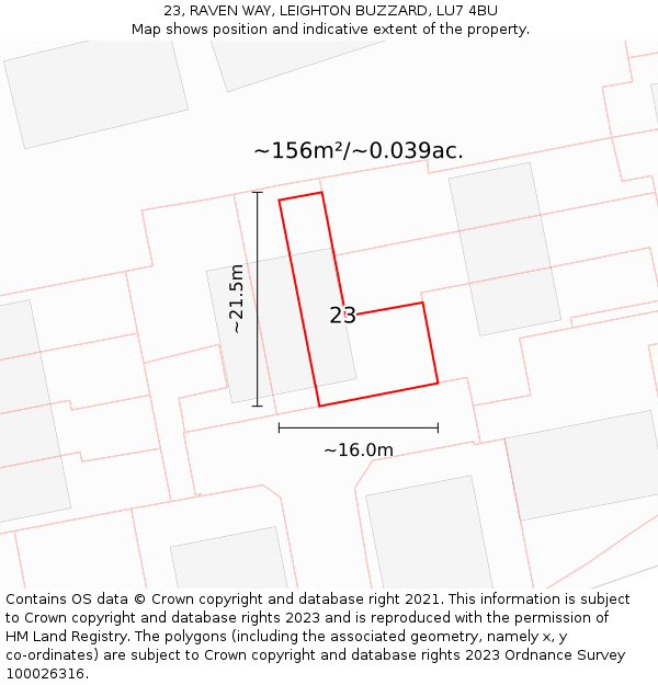 23, RAVEN WAY, LEIGHTON BUZZARD, LU7 4BU: Plot and title map