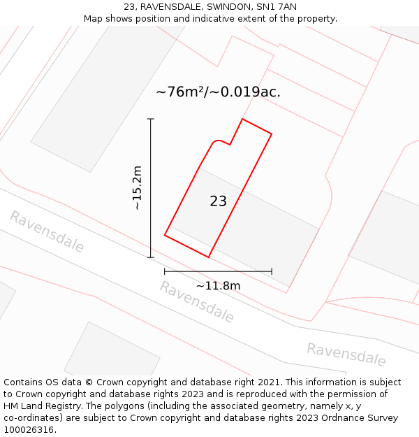 23, RAVENSDALE, SWINDON, SN1 7AN: Plot and title map