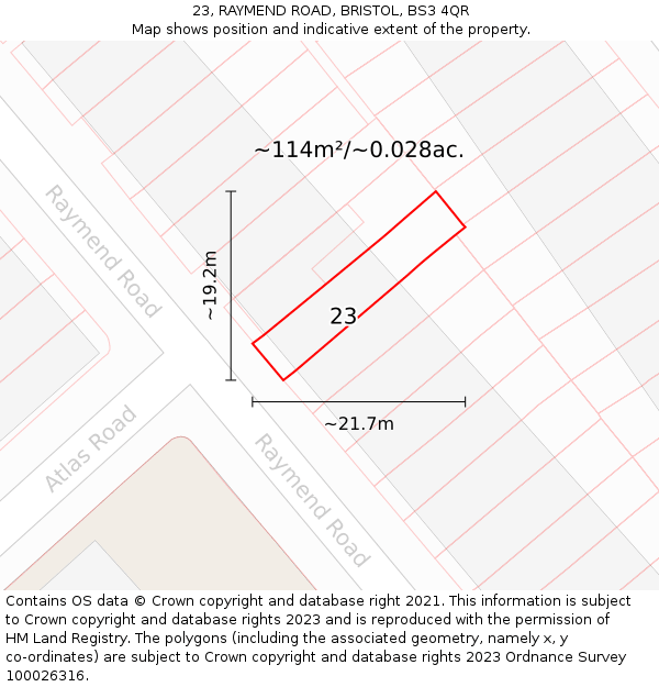 23, RAYMEND ROAD, BRISTOL, BS3 4QR: Plot and title map