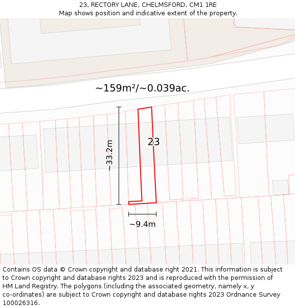 23, RECTORY LANE, CHELMSFORD, CM1 1RE: Plot and title map