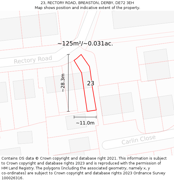23, RECTORY ROAD, BREASTON, DERBY, DE72 3EH: Plot and title map