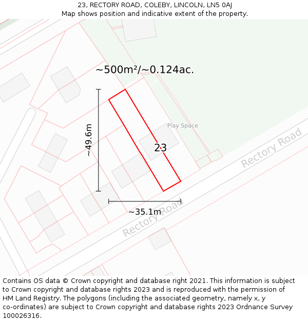 23, RECTORY ROAD, COLEBY, LINCOLN, LN5 0AJ: Plot and title map