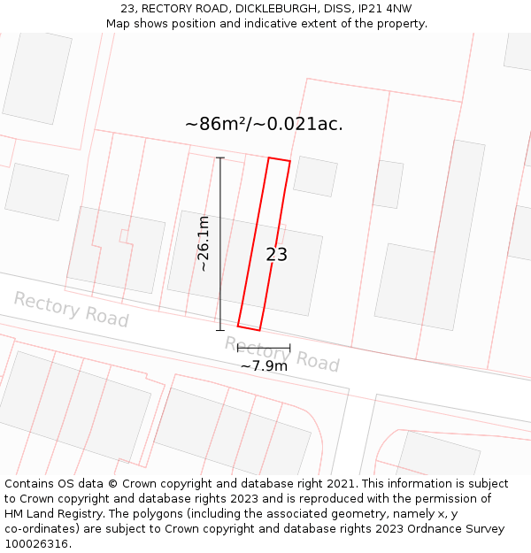23, RECTORY ROAD, DICKLEBURGH, DISS, IP21 4NW: Plot and title map