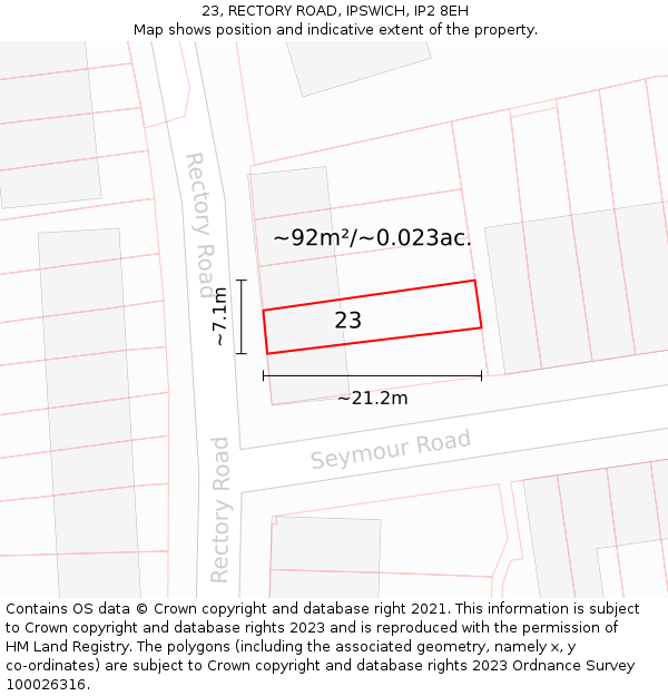 23, RECTORY ROAD, IPSWICH, IP2 8EH: Plot and title map