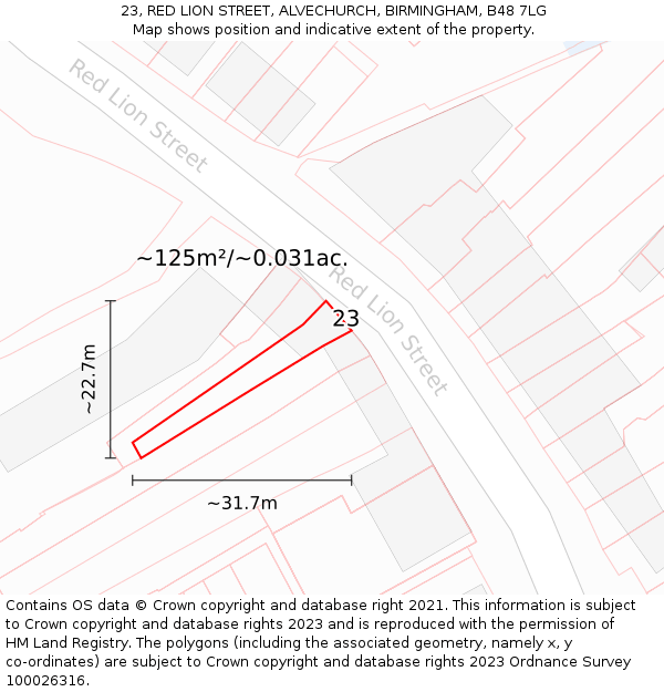 23, RED LION STREET, ALVECHURCH, BIRMINGHAM, B48 7LG: Plot and title map