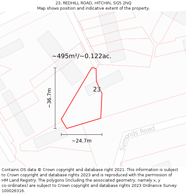 23, REDHILL ROAD, HITCHIN, SG5 2NQ: Plot and title map