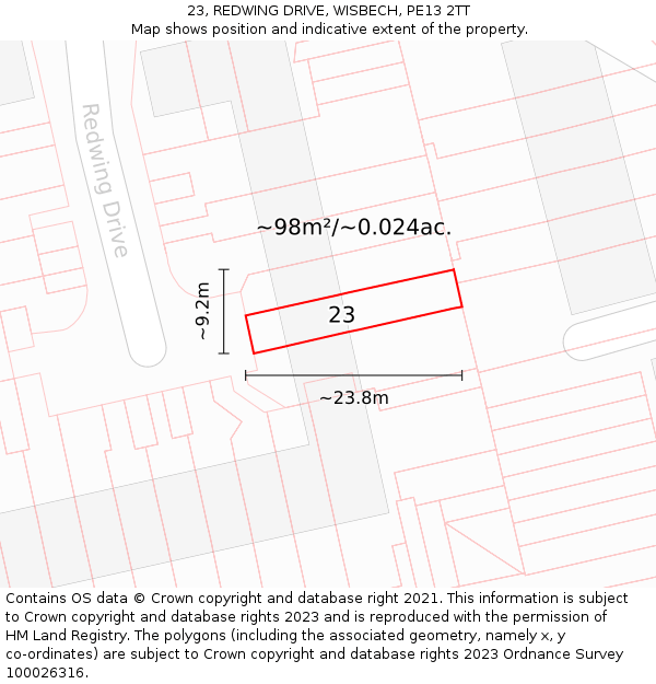 23, REDWING DRIVE, WISBECH, PE13 2TT: Plot and title map