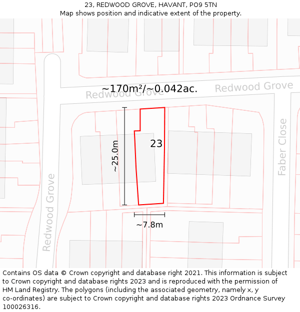 23, REDWOOD GROVE, HAVANT, PO9 5TN: Plot and title map