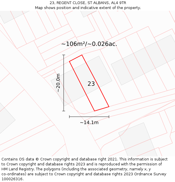 23, REGENT CLOSE, ST ALBANS, AL4 9TR: Plot and title map